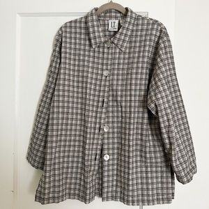 Vintage Linen Cotton Plaid Check Shirt Jacket Shacket